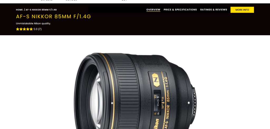 Nikon AF-S NIKKOR 85mm f/1.4G (Top Lenses for DSLR Cameras in Today’s Market)