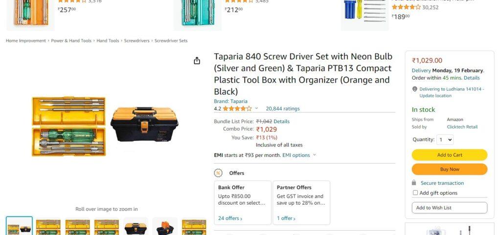 Taparia 840 Screw Driver Set with Neon Bulb