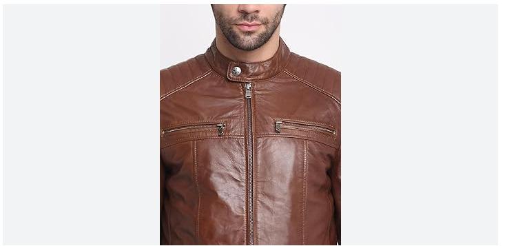 TEAKWOOD LEATHERS Men Cognac Striped Leather Jacket 