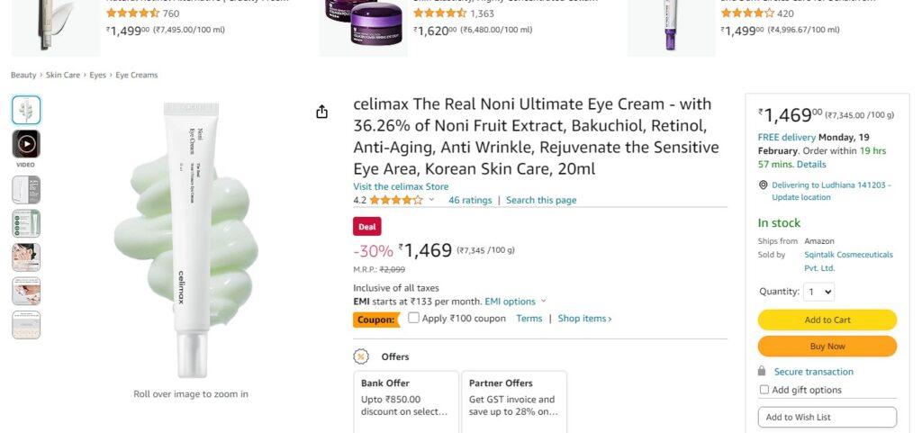 Celimax The Real Noni Ultimate Eye Cream