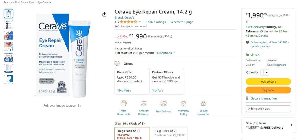 CeraVe Eye Repair Cream, 14.2 g
