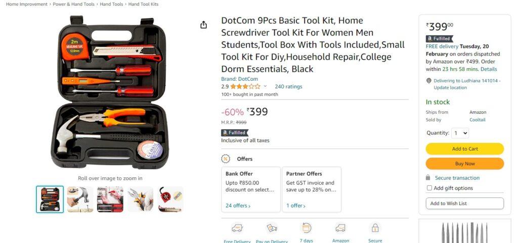 DotCom 9Pcs Basic Tool Kit