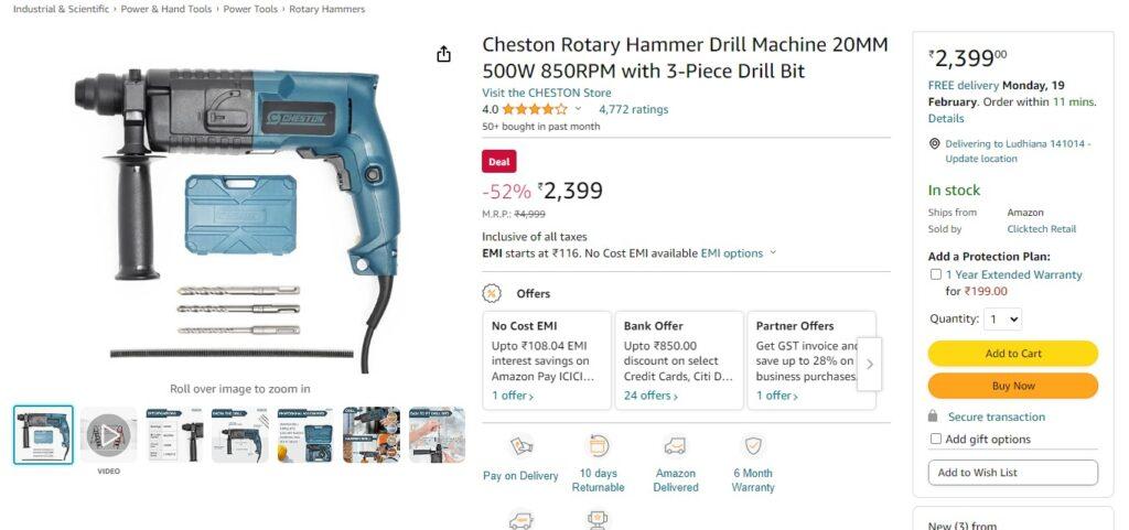 Cheston Rotary Hammer Drill Machine Kit