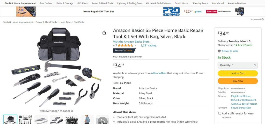 AmazonBasics 65-Piece Home Repair Kit