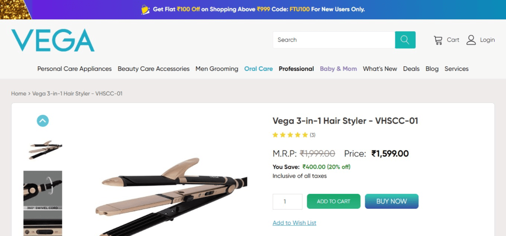 Vega 3 in 1 Hair Styler (Best Hair Straightener)