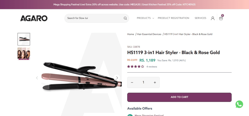 AGARO HS1119 3-in1 Hair Styler