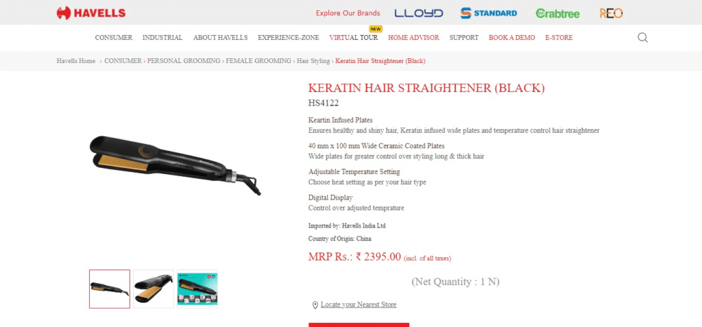 Havells HS4122 Keratin Wide Plate Hair Straightener (Best Hair Straightener)