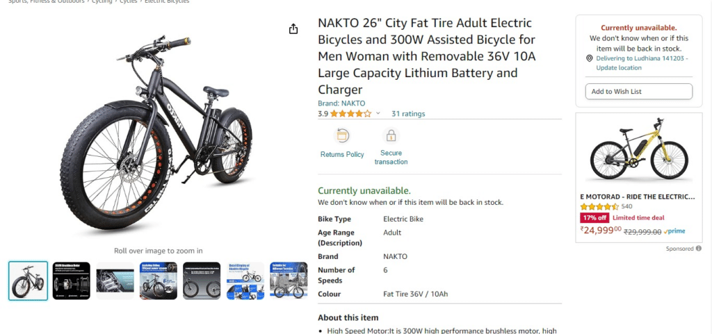 Nakto 26" Fat Tire Electric Bike